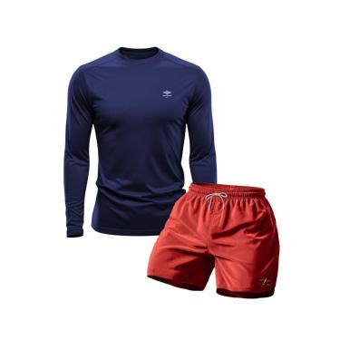 Imagem de Conjunto Camiseta Manga Longa Dry Proteção Uv e Short Mauricinho Academia Verão Básico-Masculino