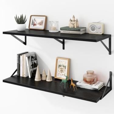 Imagem de Acovy Prateleiras flutuantes profundas montadas na parede, prateleiras de parede pretas de 91 x 30 cm com suportes, conjunto de 2 para quarto, sala de estar, banheiro, cozinha, escritório - prateleira