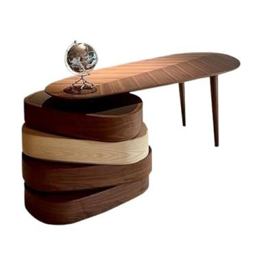 Imagem de Mesa de trabalho Mesa executiva moderna em cor nogueira, escrivaninha de madeira maciça com gavetas giratórias para escritório doméstico(S)