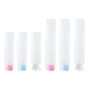 Imagem de Feilguee 6 frascos de viagem de 28 g e 48 g, recipientes vazios de tubos de pasta de dente recarregáveis, pequenos dispensadores de espremer, dispensadores de bomba, recipientes recarregáveis