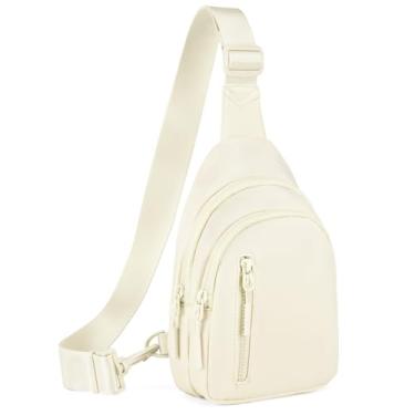 Imagem de Viverte Bolsa tiracolo pequena para mulheres com 4 bolsos transversais pochete feminina para viagens ao ar livre, Creme
