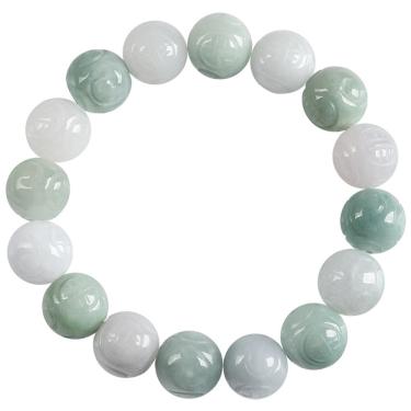 Imagem de Pulseira natural birmanesa de jadeíte de grau A com pérola de dragão 13,5 mm