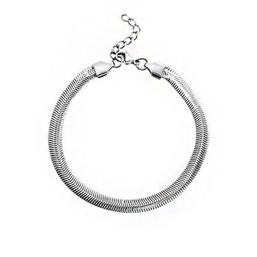 Imagem de Pulseira de aço inoxidável Flat Snake Bone para homens e mulheres