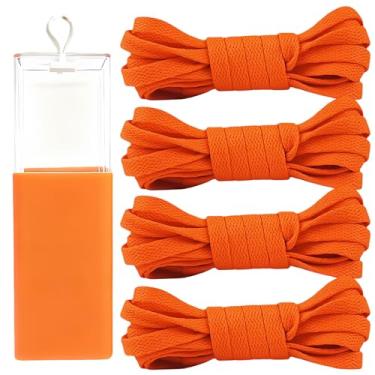 Imagem de sovida 4 pares de cadarços planos - 36 cores para cadarço de sapatos, tênis de corrida atlético, sapatos casuais, cordas para botas, 23-laranja x 4 + caixa de cadarço, 140cm【55in】