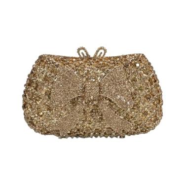 Imagem de DKQXEIM Bolsa feminina de strass com laço de cristal deslumbrante bolsa de mão de diamante luxuosa para festas de casamento e coquetéis, Dourado