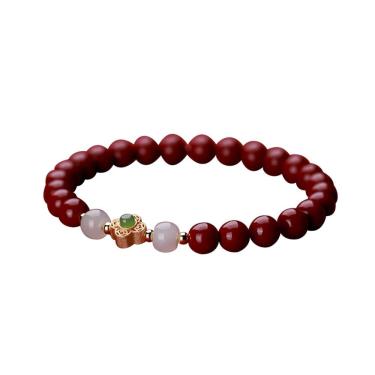 Imagem de Pulseira Cinnabar com incrustação de jade e símbolo do zodíaco dragão