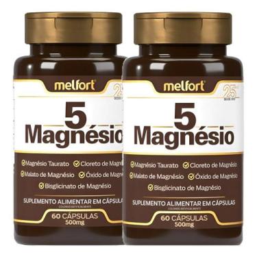Imagem de 2x 5 Magnésio Malato Hidróxido Taurato Bisglicinato 60 Cápsulas 500mg 