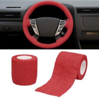 Imagem de Tuxihapp 2 peças de fita adesiva para volante de carro, absorvente de suor, respirável, protetor de volante, automotivo, autoadesivo, faixa de acabamento interior de veículo para trailer, SUV