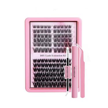 Imagem de Conjunto de cílios postiços cluster único grande capacidade com cola pinças e caixa armazenamento exclusiva para múltiplas necessidades maquiagem uso diário encontros festas prolongado