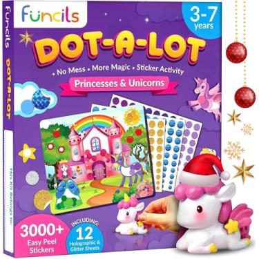 Imagem de Funcils Dot Art Activity - Kit de adesivos de unicórnio e princesa, suprimentos de arte e artesanato para crianças, presentes de aniversário para meninos e meninas de 3, 4, 5, 6, 7 anos de idade