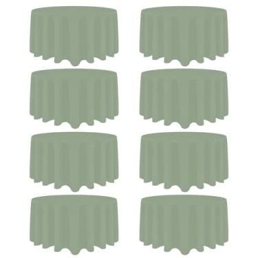 Imagem de Heneger Pacote com 8 toalhas de mesa redondas verde-sálvia, 224 cm, resistente a manchas e rugas, verde sálvia, reutilizável e lavável, capas de mesa de tecido de poliéster para buffet, festa de