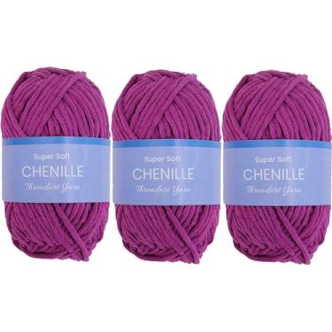 Imagem de Pacote com 3 fios de chenille Threadart para crochê, tricô, amigurumi, fio de veludo de pelúcia super macio - 50 gramas 60 metros #5 novelos fofos - Magenta 20