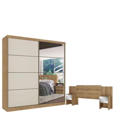Imagem de Guarda Roupa Casal Malaga Full Glass 2 Portas Capuccino Off White E Cabeceira Formosa Glass Capuccino - Thb