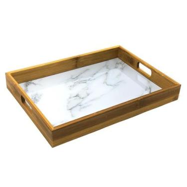 Imagem de Bandeja De Plástico Com Borda De Madeira 43Cm - Mabel