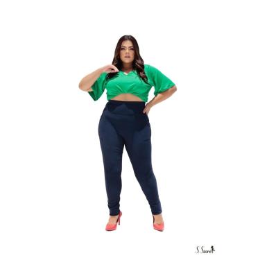 Imagem de Calça Plus Size Legging Gorgurão Canelado Com Bolsos Frontais Cós Largo-Feminino