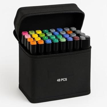 Imagem de Caneta Marcador Para Colorir Desenho Profissional 48 Cores Conjunto De Canetinhas Pontas Duplas Codificados por Cores Vivas para Desenho (48)