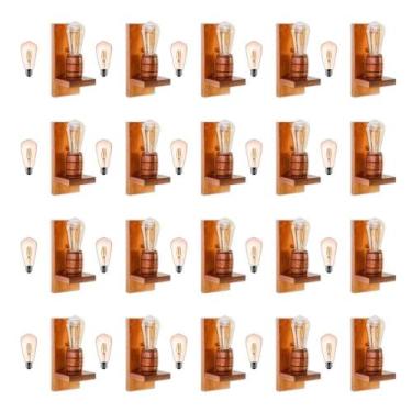 Imagem de Kit 20 Arandelas Barril Delenha Decor Mogno + Lâmpadas