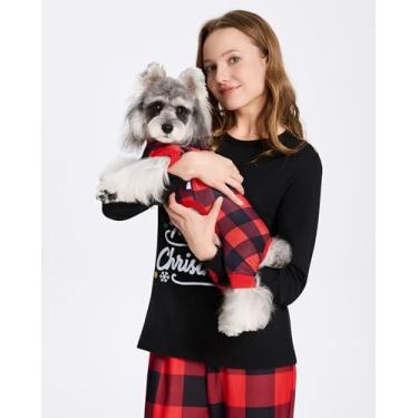 Imagem de XPUDAC Conjunto de pijamas de Natal combinando para cães e donos de Natal, xadrez, roupas para cães pequenos, médios, meninas, meninos, férias, animal de estimação, pijamas para filhotes, PP