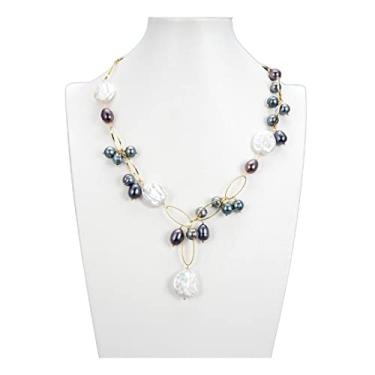 Imagem de URMIBDAI Colares femininos joias Keshi moeda branca pingente de pérola colar de pérola preta 53 cm para mulheres