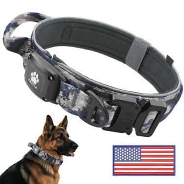 Imagem de IP68 à prova d'água para coleira AirTag, alça de controle confortável tático militar e fivela de metal e reflexiva, coleira GPS para cães Apple Air Tag, de médio a grande porte (cinza camuflagem)