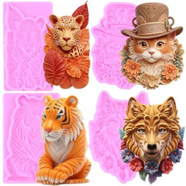Imagem de MIYAHOUSE Moldes de fondant de animais moldes de silicone para decoração de bolos, topo de cupcake, pasta de goma de chocolate, argila de polímero, conjunto de 4