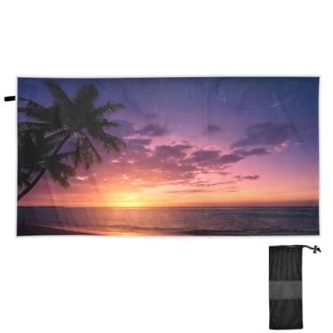 Imagem de ATTX Toalha de praia com palmeiras do pôr do sol do oceano, 79 x 188 cm - Cobertor de microfibra leve de secagem rápida e resistente à areia para piscina, ioga, academia e viagens | Esportes de banho