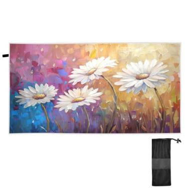 Imagem de ATTX Daisies Toalha de praia com pintura a óleo 76 x 152 cm - Cobertor leve de microfibra resistente à areia de secagem rápida para piscina, ioga, academia e viagens | Esportes de banho de natação