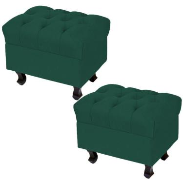 Imagem de Kit 02 Puffs Decorativos París L02 Luis XV Capitone Suede Verde Musgo - Lyam Decor