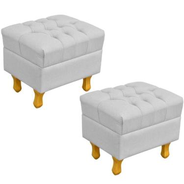 Imagem de Kit 02 Puffs Decorativos París L02 Luis XV Capitone Linho Cinza - Lyam Decor