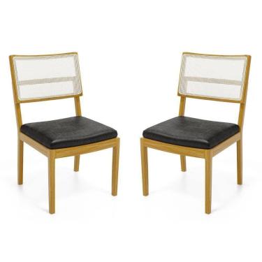 Imagem de Kit Com 2 Cadeiras Milena Madeira Maciça Assentos Estofados Encostos De Tela Sintética Courino Preto 503