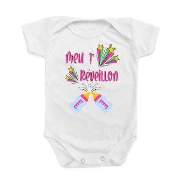 Imagem de Body de Bebê Roupinha Temático Festas Menina Rosa Frase Meu Primeiro R