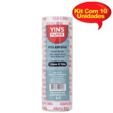 Imagem de Kit Fita Adesiva 12mm X 10M Transparente Com 10 Unidades - Yins