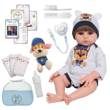 Imagem de Boneco Reborn Menino Corpo De Silicone Com Bolsa Acessórios - Cegonha 
