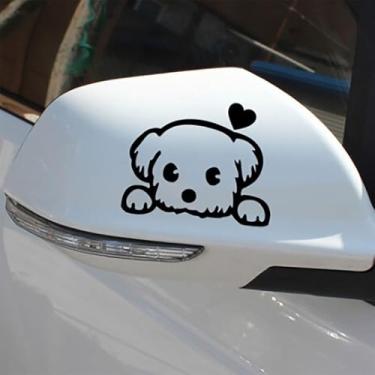 Imagem de 6 peças de adesivos pretos de coração de cachorrinho, podem ser anexados aos espelhos retrovisores, corpo do carro, vidro, autoadesivo
