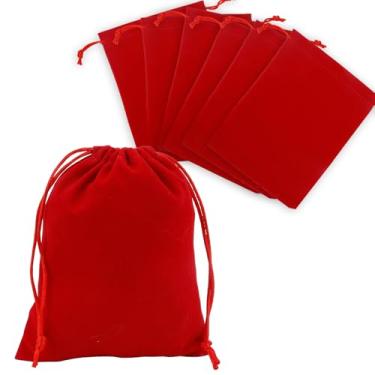Imagem de Sacos de presente de veludo com cordão, 20 unidades de bolsas de joias de veludo vermelho 7 x 9 cm, sacos de joias com cordão, pequenos sacos de armazenamento de tecido de veludo, para embrulhar