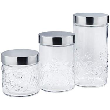 Imagem de Conjunto de Potes de Vidro com Tampa Inox Frutas 3 Peças Euro Transparente
