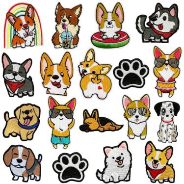 Imagem de 20 peças de remendos bordados de gato fofo, aplique de passar a ferro/costurar em apliques para roupas, jaquetas, jeans, bolsas, decoração DIY (Cão, 20 peças)