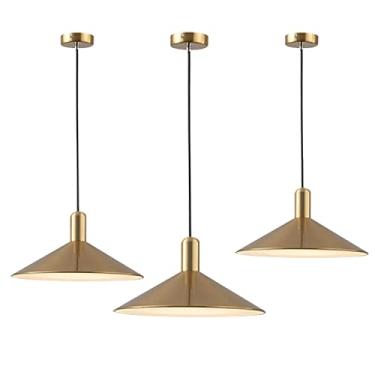 Imagem de Conjunto de 3 Luminárias Pendentes Estilo Fazenda Retrô Industrial em Ferro Forjado, Lustre Moderno Dourado para Cozinha, Ilha, Sala de Estar e Sala de Jantar (Dourado)