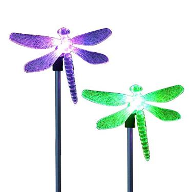 Imagem de 2 Pack Lâmpada de Estaca Solar LED para Jardim com Figurinas Libélula Cores Múltiplas - Iluminação Paisagem Quintal Gramado Pátio