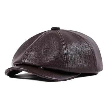 Imagem de uhyOHF Boné de jornaleiro de couro masculino boina plana com 8 painéis de taxista chapéu de pescador feminino (C-G