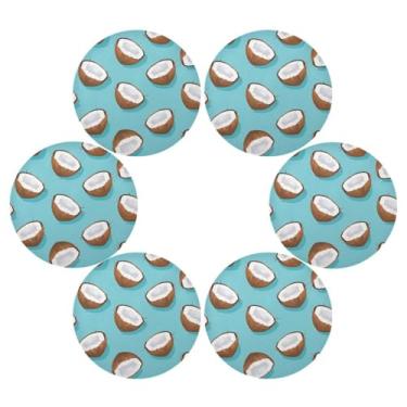 Imagem de Wassud Jogo americano conjunto de 6 tapetes redondos de coco para cozinha e jantar, tapetes laváveis e resistentes ao calor, decoração de mesa 39 cm