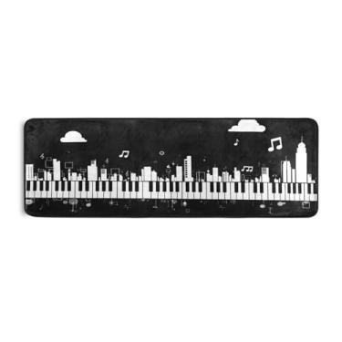 Imagem de Qilmy Tapete de corredor preto e branco para teclas de piano 183 x 61 cm, antiderrapante, antifadiga, confortável, tapetes longos, para quarto, sala de estar, banheiro, corredores, entrywa652