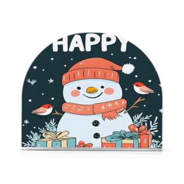 Imagem de Qilmy Feliz Natal adorável boneco de neve porta-guardanapos para mesas, elegante suporte de guardanapo de papel de placa acrílica, dispensador de papel de seda independente moderno para jantar, sala