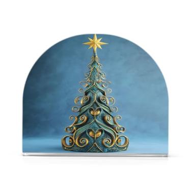 Imagem de xigua Lindo porta-guardanapos de árvore de Natal para mesas, porta-guardanapos de papel de placa acrílica elegante, dispensador de papel de seda independente moderno para jantar, sala de estar
