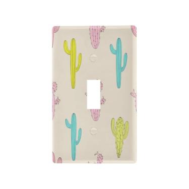 Imagem de Wassud Cacti Colorido Interruptor de Luz Placa Decorativa Capa de Parede para Tomadas Elétricas Interruptor Único 4,53 x 2,76 Polegadas