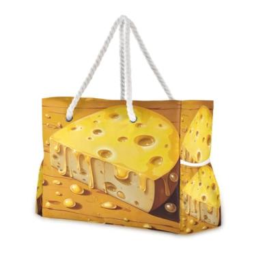 Imagem de Wassud Bolsa de praia feminina grande, de queijo, à prova d'água, à prova de areia, bolsa de viagem com zíper e bolso para piscina, academia, acampamento