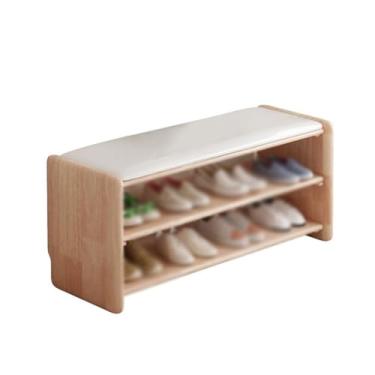 Imagem de uhyOHF Banqueta para mudança de sapatos de madeira maciça de 3 camadas para apoio para os pés Rack de armazenamento nórdico banco estofado para troca de sapatos tamanho: 58 cm (