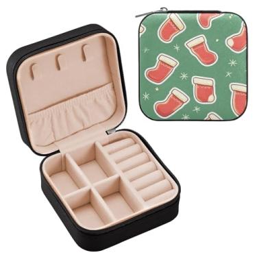 Imagem de Wassud Estojo de joias de viagem de Natal para mulheres, meninas, senhoras, noiva, mini organizador de joias de couro PU, caixa quadrada de armazenamento de joias para brincos, anéis, colar, pulseiras