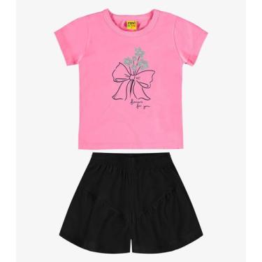 Imagem de Conjunto Blusa e Shorts Meia Malha Rovi Kids Rosa, 14, Rosa