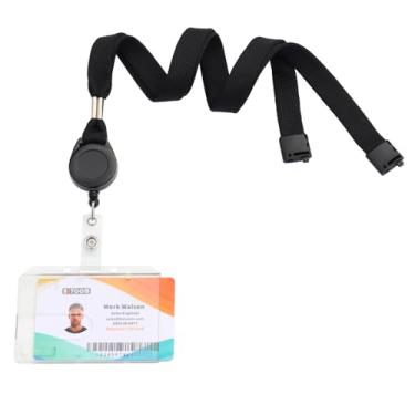 Imagem de BETOOM Suporte de crachá de identificação horizontal de plástico rígido com cordão separável e carretel retrátil, cordão retrátil para identificação de escritório, nome escolar, trabalho, documentos